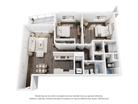 Floor plan for 2 beds, 2 baths, 1148 sqft